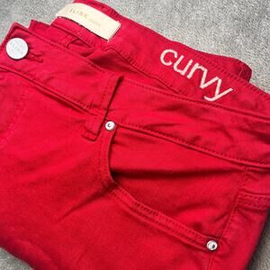 Women's Size 16 Red Slink Curvy Jeans‎ Boyfriend Cut Mid Rise